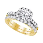 14k Yellow Gold Princess Diamond Bridal Wedding Ring Set 1-7/8 Cttw