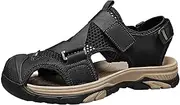 [Vrupons] Men's Closed-Toe Leather Beach Sandals - Anti-Slip Sole for Outdoor, Casual & Sports