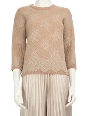 Beige Wool Lace Detail Knit Jumper