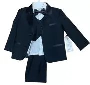 Boys' 5 piece Tuxedo- Jacket, Vest, Pants, Ruffle shirt, and Bow tie Black 4T