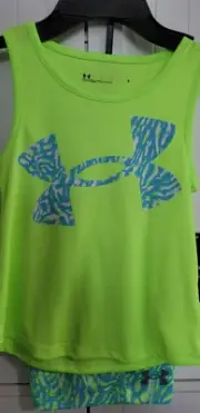 Girls Kids Youth UNDER ARMOUR Tank Top Shorts Set NEW Quirky Lime 2 pc Size 4