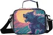 Werewolf Howling Insulated Lunch Box for Women Men - Ideal for Work, Picnics - Includes Adjustable Shoulder Strap