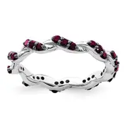 Sterling Silver Rhodium-plated Rhodolite Garnet Twisted Eternity Ring