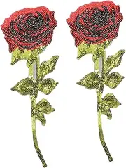 [jojofuny] 2Pcs Sequin Rose Patches Creative DIY Applique for Clothing Fashionable Embroidered Rose Patch for Repair Decoration Suitable for Bags Hats Casual Wear