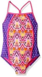 Speedo Girls Sport Splice One Piece Swimsuit sz 7 Pink Purple Mixed Prints