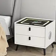 Artiss Bedside Table, Bedroom Living Room Home Furniture, 2 Drawers Bed End Side Storage Cabinet Space Saving Organizer Unit with Wireless Charging Ports LED White