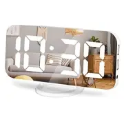 Digital Alarm Clock for Bedrooms, Large LED Mirror Display Despertador White
