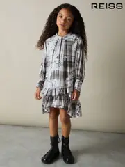 Reiss Grey Alodie 4-9 yrs Floral-Check Tiered-Frill Dress (AD6387) | $150