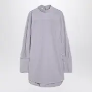 [Dries Van Noten] Light Blue Checked Popeline Turtleneck Shirt XS Light blue