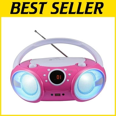 Compact Bluetooth CD Boombox with AUX, USB Playback & LED Light - Portable Music