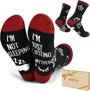 [Kissoo] Valentines Day Birthday Gifts for Him Her Men Kids Stocking Stuffers Funny Gaming, Sleep, Golf, Beer, Whisky, Socks, Sleeping-red, One Size