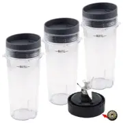 3 Pack 16 oz Cup with Lid + Blade Assembly for Nutri Ninja BL810 BL820 BL830