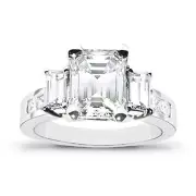 2.06 Ct. 3 Stone Emerald Cut & Princess Diamond Engagement Ring H,VS2 GIA 14K