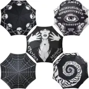 Kreepsville 666 Black Rain Umbrella Elvira Skull Crossbones Ouija Bats Goth NWT