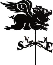 Wind vanes, Outdoor Garden Flying Pig Metal Weathervane, Animal Weather Vane with Roof Mount Yard Decorations Wind Direction Indicators for Farm Yard Gazebo