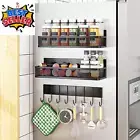 Spice Rack for Refrigerator - 3 Pack Organizer with 8-Hook Shelf for Seasonings