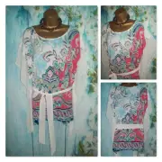 NEW WALLIS KIMONO TOP XL 18/20, White Paisley Chiffon belted Occasion Party Top