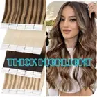 Tape In Extensions 100% Human Hair Russian Remy Skin Weft Thick-BLOND Full Head