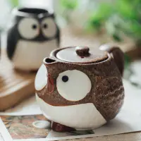 在飛比找Yahoo!奇摩拍賣優惠-現貨：日本進口陶雅日式茶壺貓頭鷹茶壺陶瓷水杯茶杯帶濾網茶具套