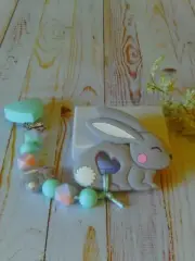 Springtime Bunny Silicone Sensory Learning Set with Clip and Beaded Chain