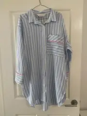Peter Alexander Ladies Flannelette Blue Stripe Nightie Large