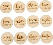 SUPVOX Milestone Cards Set 12 Wooden Monthly Milestone Discs Celebrate Growth Photo Props for Boys Girls