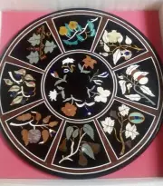 2' round black marble table top center coffee room decor inlay malachite k1
