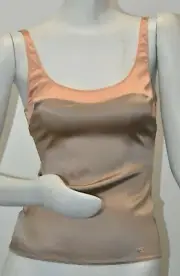 New Chanel Top Sleeveless Nude Beige Peach Camisole Blouse Str SILK CC Logo 40
