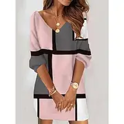 Women's Mini Dress Semi Formal Dress Petite Dress Shift Dress Print Dress Vintage Fashion Streetwear Outdoor Work Daily Loose Fit Geometric Plaid Color Block 3