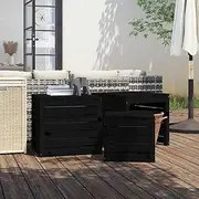 3 Piece Garden Box Set Black Solid Wood Pine Outdoor Planter Raised Bed Gardening