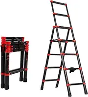 Extension Ladder A-Frame Aluminum Telescoping Ladder 5.9ft, 3.2in Wide Steps, Adjustable Folding Step Ladder 330 LBS(7 Step + 5 Step)