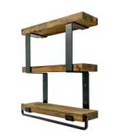 Ziggy 3-tier 5.5" x 20" x 24" Dark Walnut Pine Wood Floating Shelf w/Towel Bar