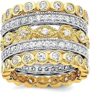 [JewelryWeb] 13.2mm 925 Sterling Silver Rhodium Plated and Gold Plated Brilliant cut CZ 5 Piece Eternity Band Ring Set Size 6-Eternity-Ring for Women and Men
