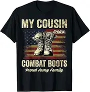 [VidiAmazing] My Cousin Wears Combat Boots Proud Army Family Veteran T-Shirt ds2867 T-Shirt
