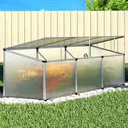 Green Fingers Mini Greenhouse, 180 x 50 x 50cm Polycarbonate Green House Garden Shed with Roof Vents, UV-Resistant PC Panels & 3 Plastic Holders for Grow Tent Gardening Supplies