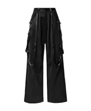 strap-detail wool cargo trousers 24,25,26,27,28,29 Black