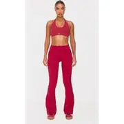 Dark Red Sculpt High Waist Flare Yoga Pants, Dark Red