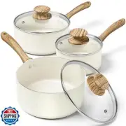MICHELANGELO Saucepan Set with Lid, Nonstick Sauce Pan Sets with Granite Coat
