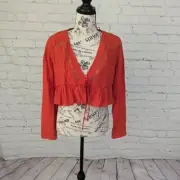 ZARA Orange Crochet Lace Tie Front Cropped Peplum Top M NEW Cotton Linen