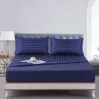 Satin-Silk Sheets Queen Size Bed Set, Navy Blue Soft Cooling Deep Pocket Quee...
