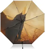 [PDZRMY] Cat Wings Brown UV Protection Travel Umbrella Compact for Rain and Sun - Auto Open and Close UPF 50+ Windproof Portable 46” Sun Umbrella for Women and Men
