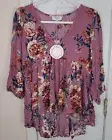 Umgee V Neck Floral Tunic Top Blouse Shirt Sz Small Mauve High Low Boho Womens