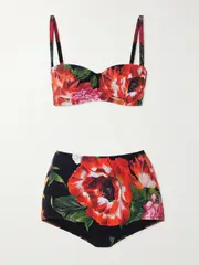[Dolce & Gabbana] Dolce & Gabbana - Convertible Floral-print Underwired Balconette Bikini - Black - 1 1 Black