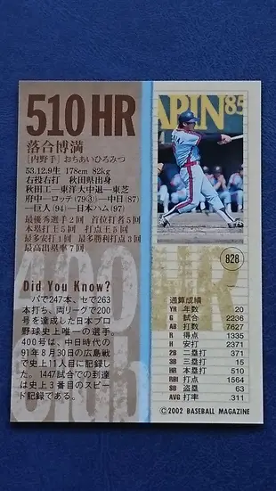 (收藏家的卡)~2002BBM~400  HR  Club【落合博滿】