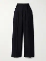 [Dries Van Noten] Dries Van Noten - Pleated Wool And Linen-blend Wide-leg Pants - Blue - 44 44 Blue