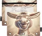 RPLIFE Binder Pouch with Clear Window, 2 Pack Pencil Pouch Boys Elementary Kids School Supplies, 9.8″ × 7″, Cute Laughing Donkey