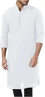 [Generic] Mens Kaftan Thobe Button Up Long Sleeve Shirt Summer Casual Loose Fit Lightweight Side Split Home Muslim Gown, A#white, Small, A#white, Small