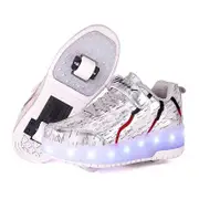 Nevenka Kids Roller Skates Light up Shoes with Double Wheel for Girls Boys Birthday Gift-Silver