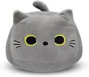 3D Cat Stuffed Animal Toy Pillow, 8Inch Kawaii Fat Grey Cat Plush Pillow, Soft Cat Shape Design Grey Plushie Stuffed Doll Toy Gifts for Boys Girls Kids