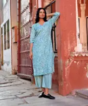 INDIAN HAND BLOCK PRINTED COTTON KURTI & PANT SET